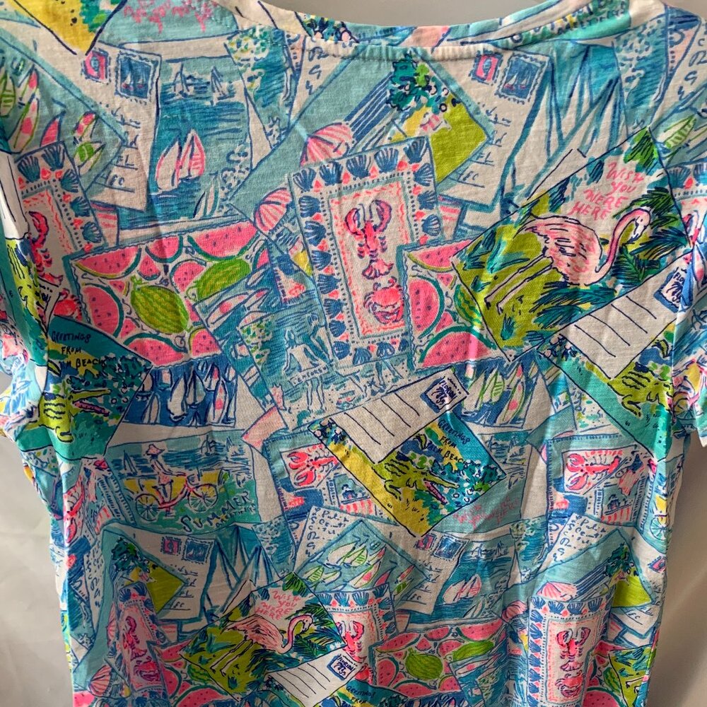 LILLY PULITZER Wish You Were Here V-Neck Tee Sz MEDIUM - Picture 4 of 4